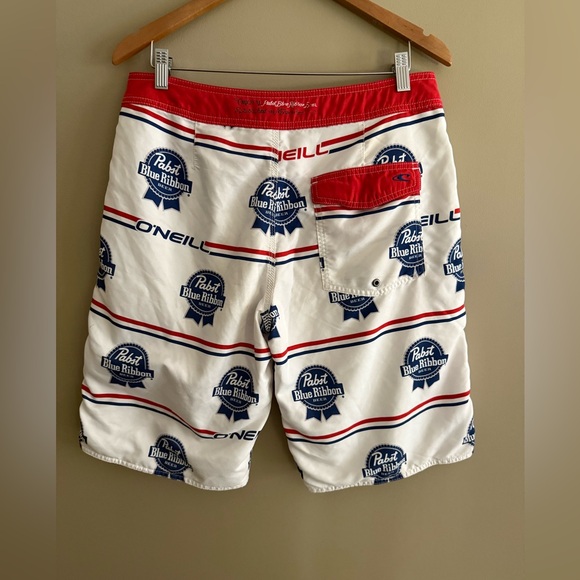O'Neill White and Blue Pabst Blue Ribbon Logo Board Shorts - Picture 16 of 17